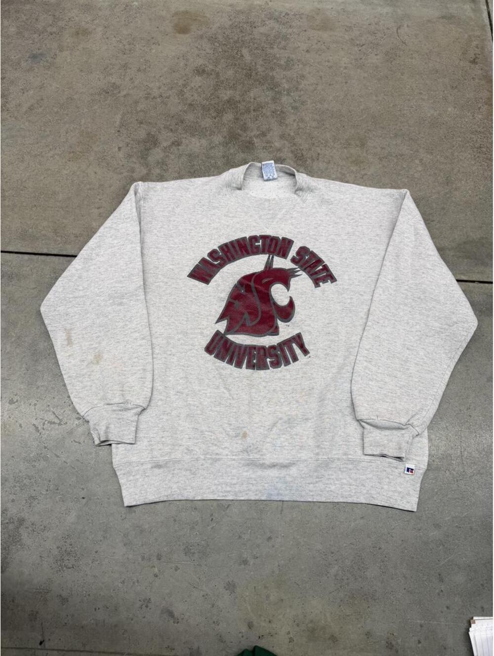 vintage washington state university grey russell athletics made in usa crewneck